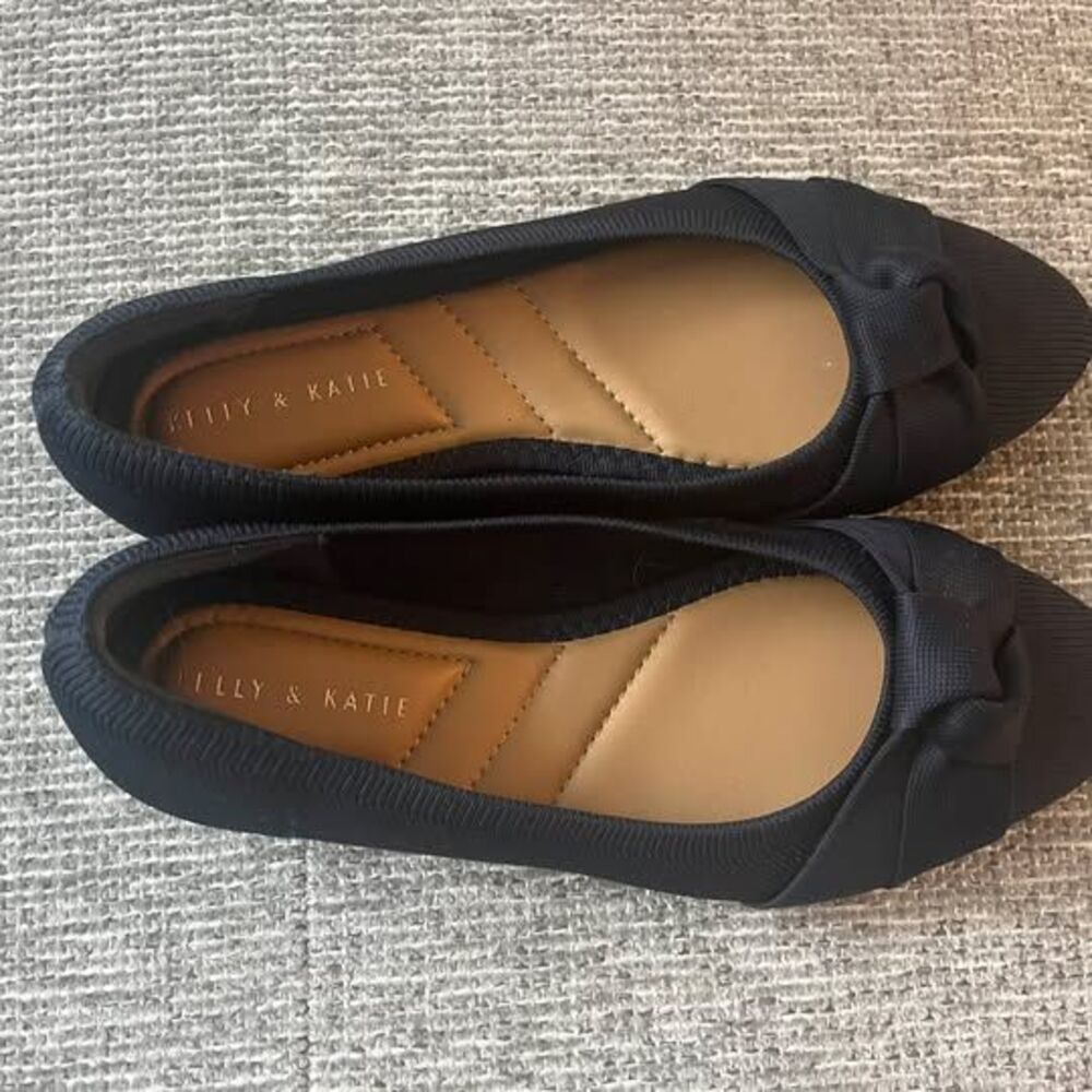 Kelly & Katie Navy Blue Knit Pointed Toe Bow Flats Y2K Aesthetic NEW 6.5 M